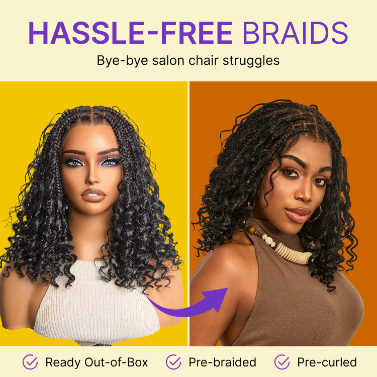 Skipadorhair Knotless Boho Curls Braided Bob Wig – Effortless Style in Minutes!